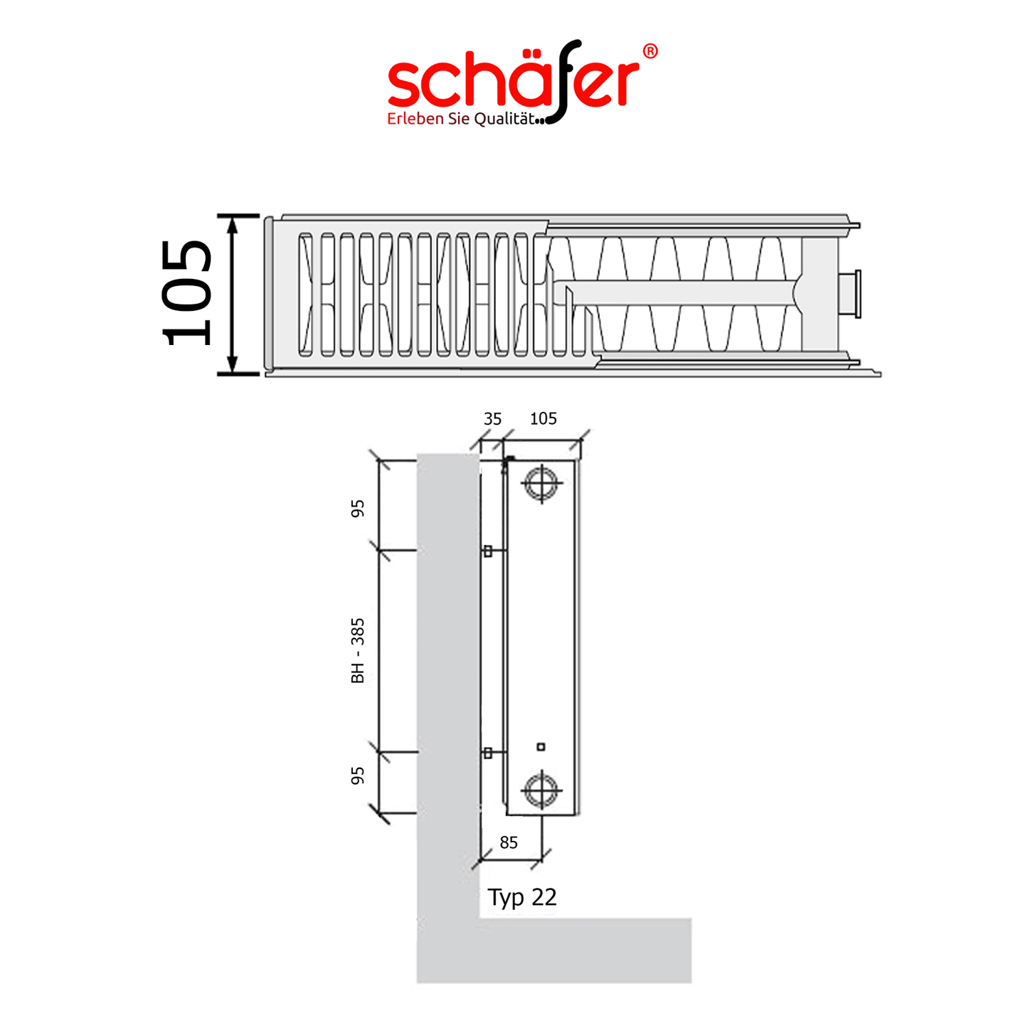 Planheizkörper Austauschheizkörper Typ22 - bis 2500 Watt Anschluss rechts in Weiss - NEVA Design - Badheizkoerper