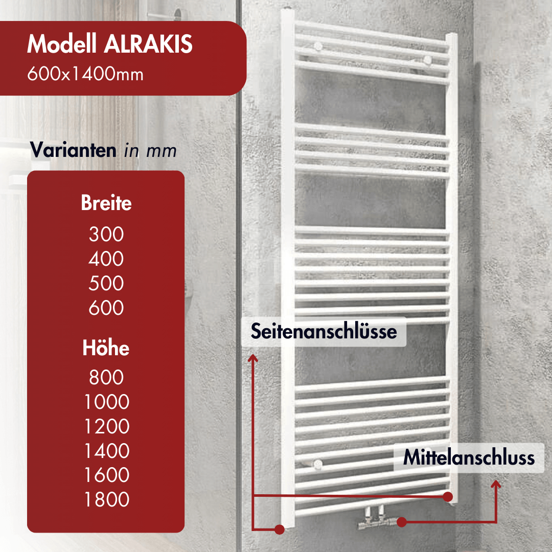 Austauschheizkörper Badheizkörper Handtuchheizkörper Paneelheizkörper Designheizkörper Elektroheizkörper Maßen Badezimmer Alrakis weiß weiss