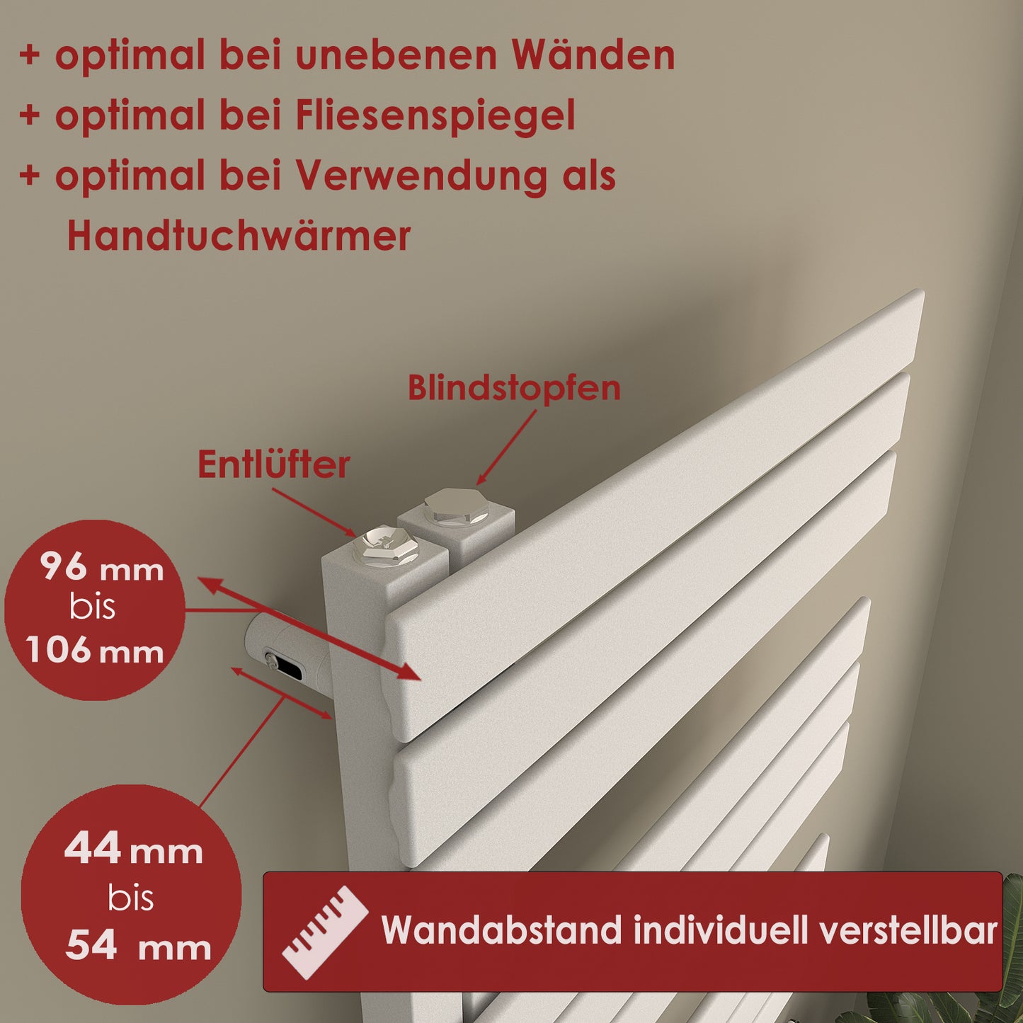 Badheizkörper und Handtuchheizkörper - DIADEM Design - seitlich offen