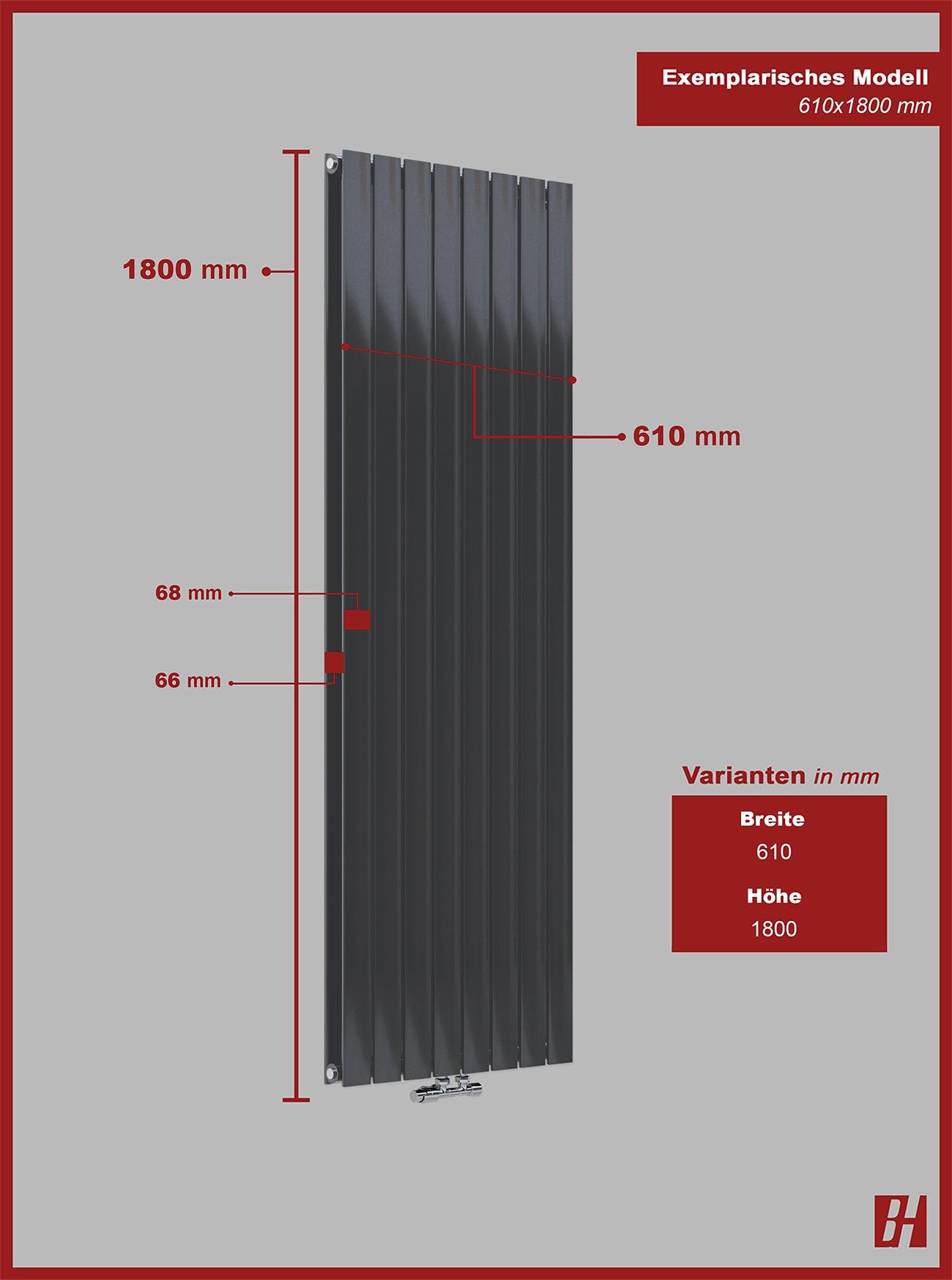 Pollux Design Paneelheizkörper 2-Lagig Wohnraumheizkörper 2296 Watt Senkrecht Anthrazit