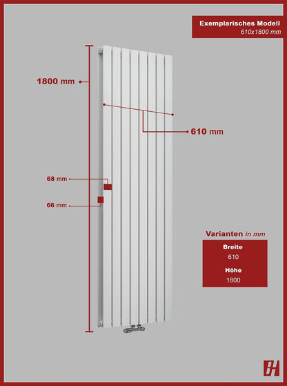 Pollux Design Paneelheizkörper 2-Lagig Wohnraumheizkörper 2296 Watt Senkrecht Weiss