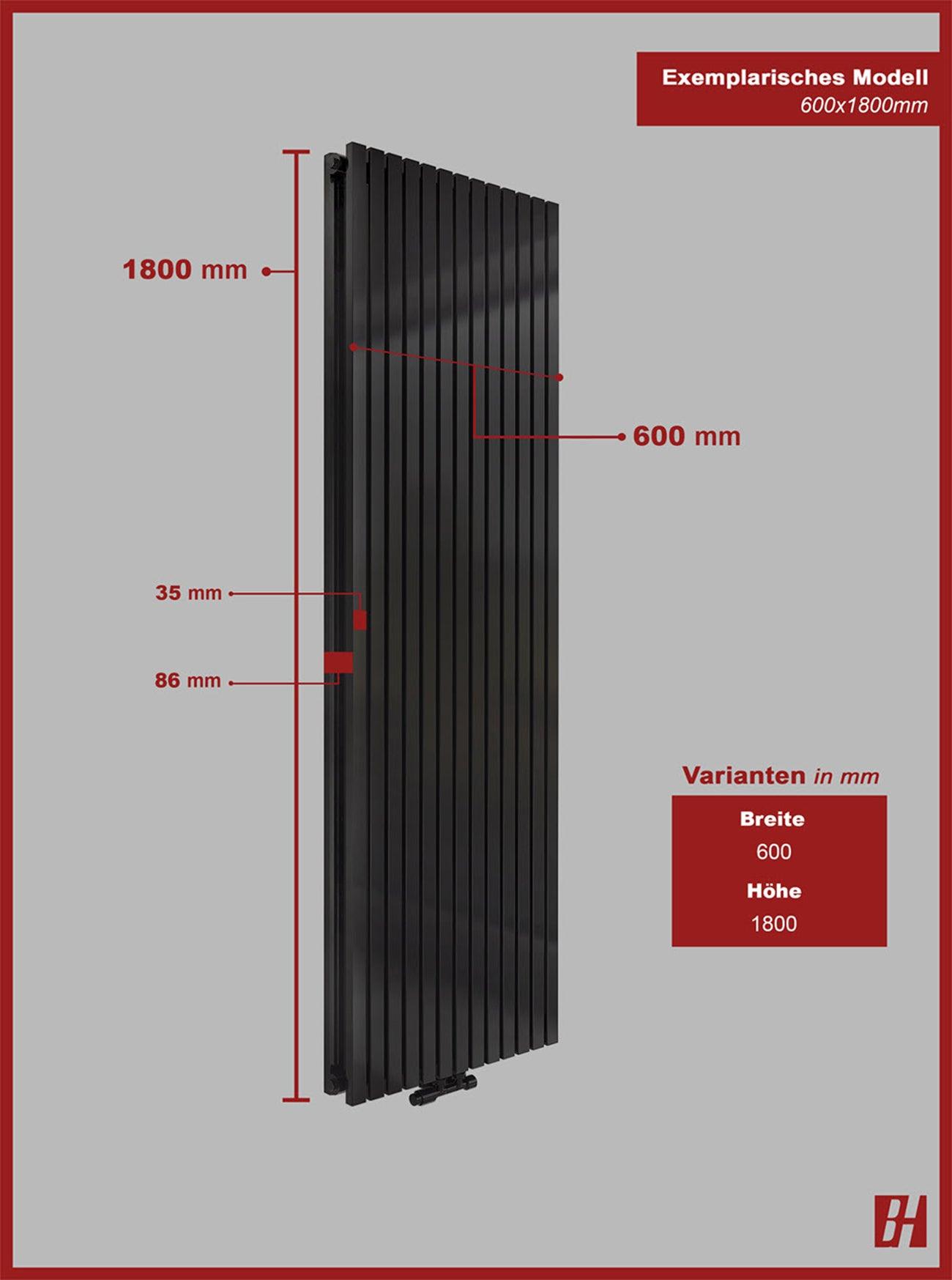 MIMOSA Paneelheizkörper 2-Lagig Vertikal Schwarz 2639/3445 WATT - Badheizkoerper