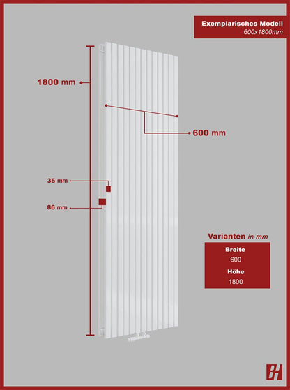 MIMOSA Design Paneelheizkörper Vertikal 2-Lagig Vertikal Weiss 2639/3445 WATT - Badheizkoerper