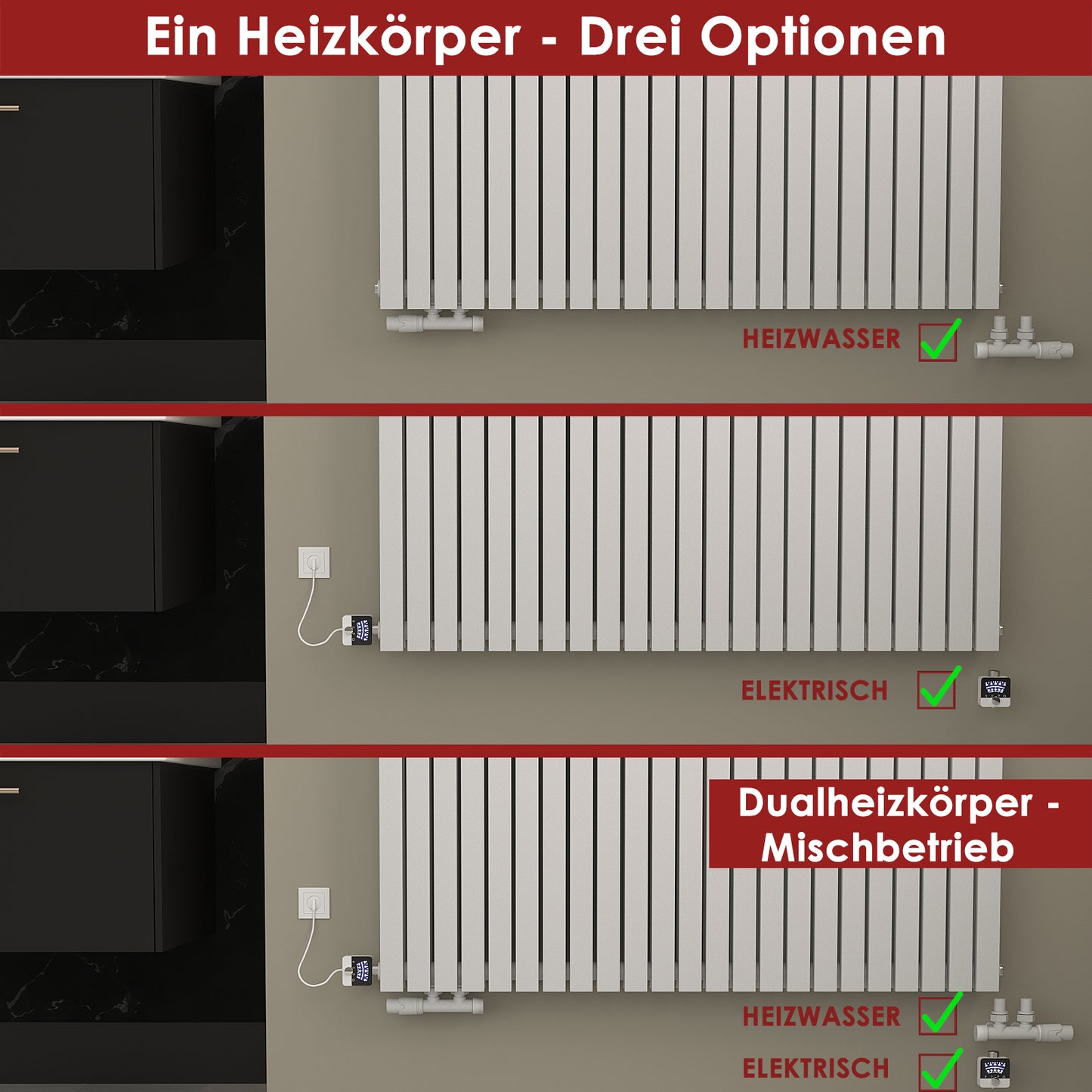 Wohnraumheizkörper Paneelheizkörper 2-Lagig Waagrecht 2672 Watt MIMOSA