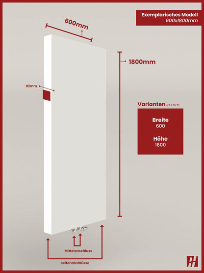 Planheizkörper Vertikal - Typ20 bis 1922 Watt DANYAL Wohnraumheizkörper - Weiss